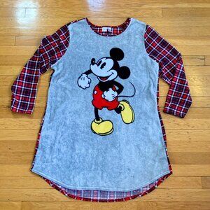 Disney Mickey Mouse Cozy Women's Plaid Flannel Nightshirt | Red/Grey|  XXL